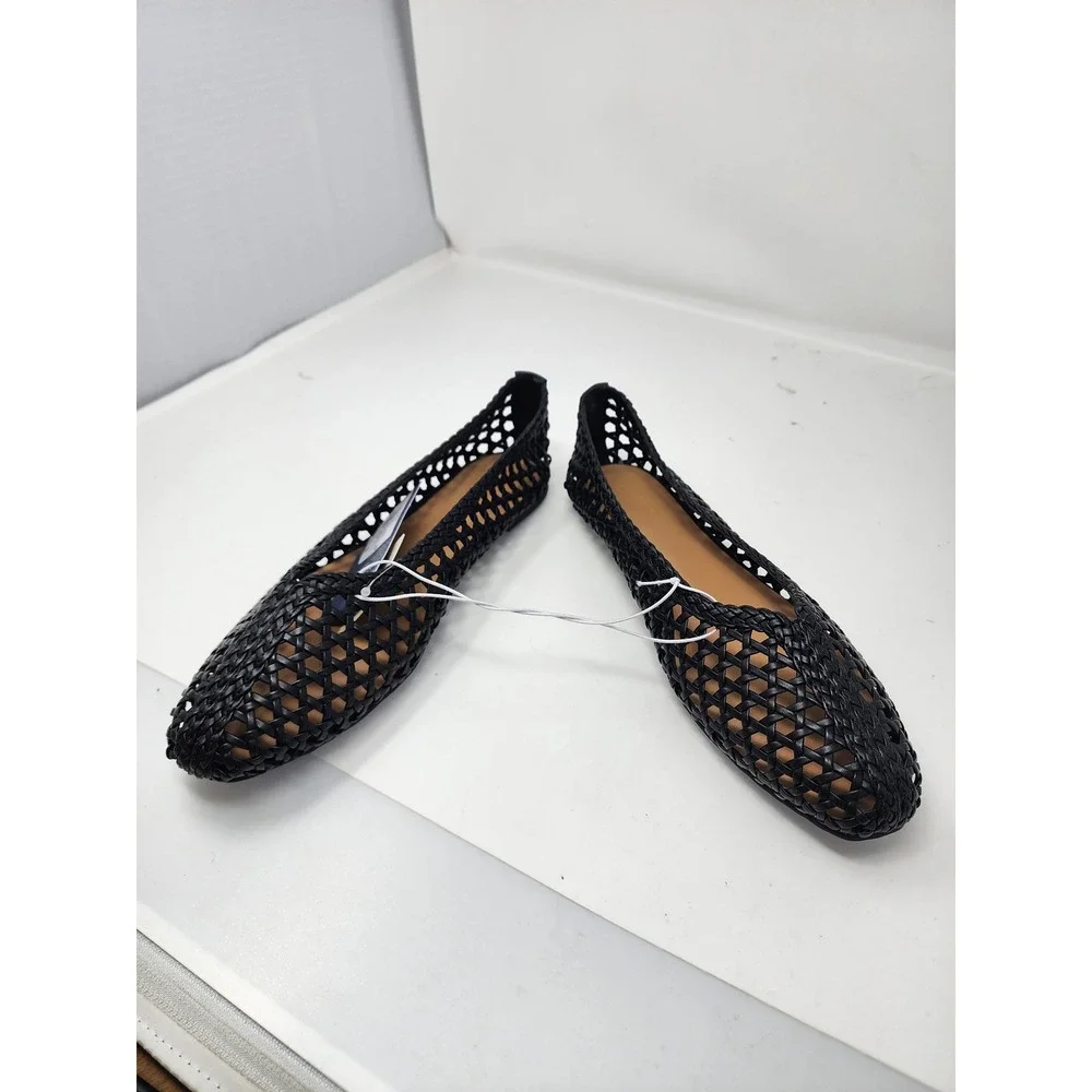 A New Day Womens Woven Pointed Toe Flats Black Faux Leather Casual Size 9